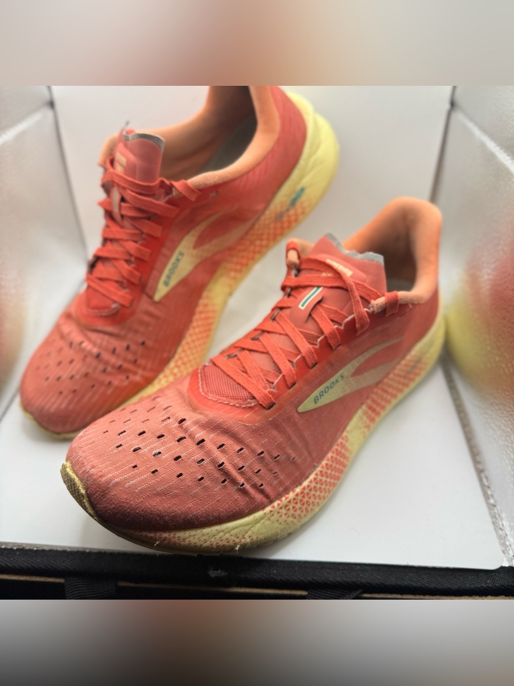 Brooks Coral and Yellow Road Running Sneakers